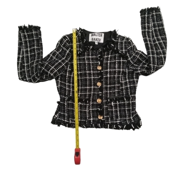 Walter Baker Women's Frayed Hem Tweed Blazer Metallic Threads Gold Button XS - Picture 6 of 9